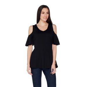 NEW Isaac Mizrahi Live! Cold Shoulder Peplum Top